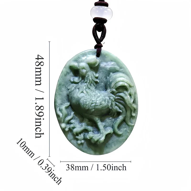 Dark Green Jade Dragon Fox & Owl Pendant Necklace, Carved Amulet Zodiac Talisman