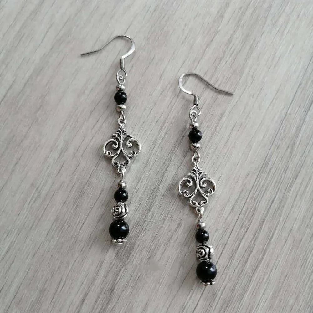 Black Agate Cloud Gothic Drop Earrings Jewelry