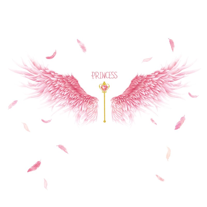 Creative Pink Feathers Wings Wall Stickers DIY Cartoon Girl Wall Decals for Kids Rooms Kindergarten Nursery Home Decoration