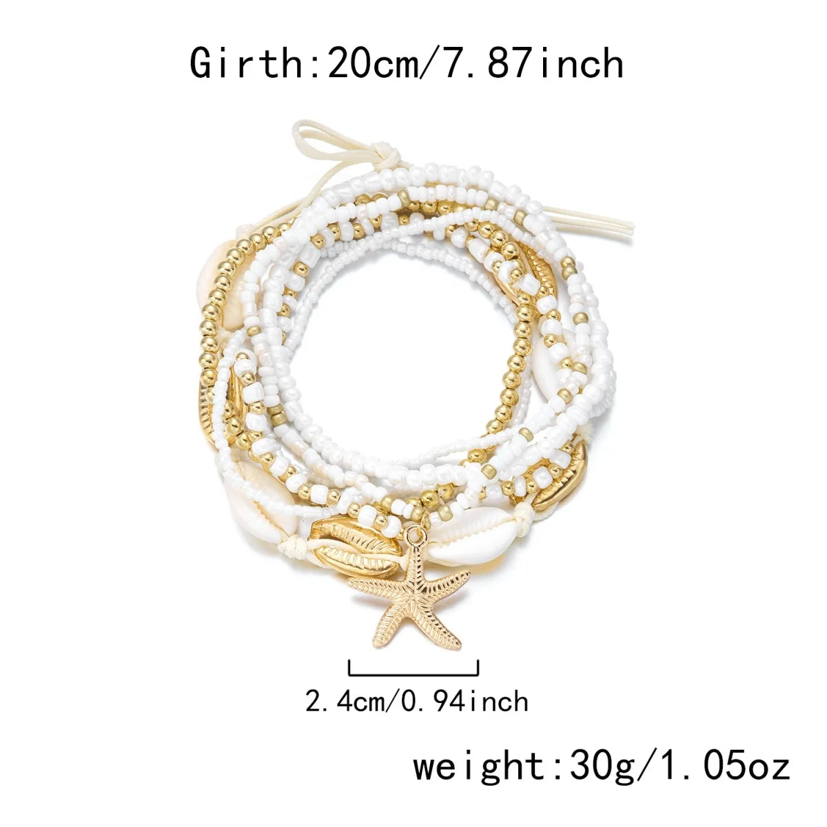 Starfish Tassel and Shell Multilayer Boho Anklet