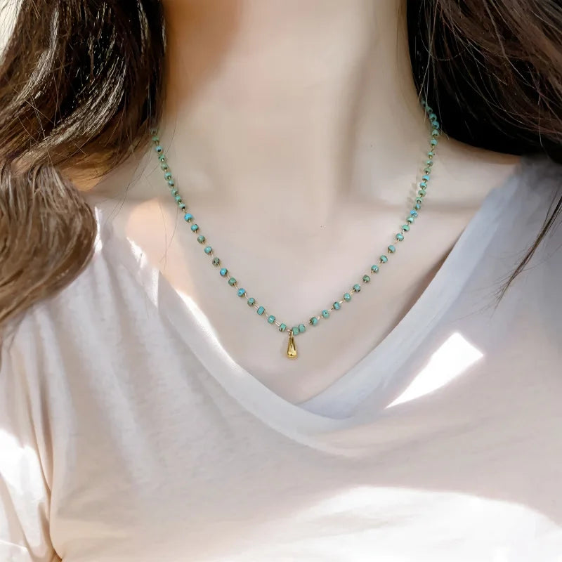 Stainless Steel Bead Chain Water Drop Necklace Jewelry