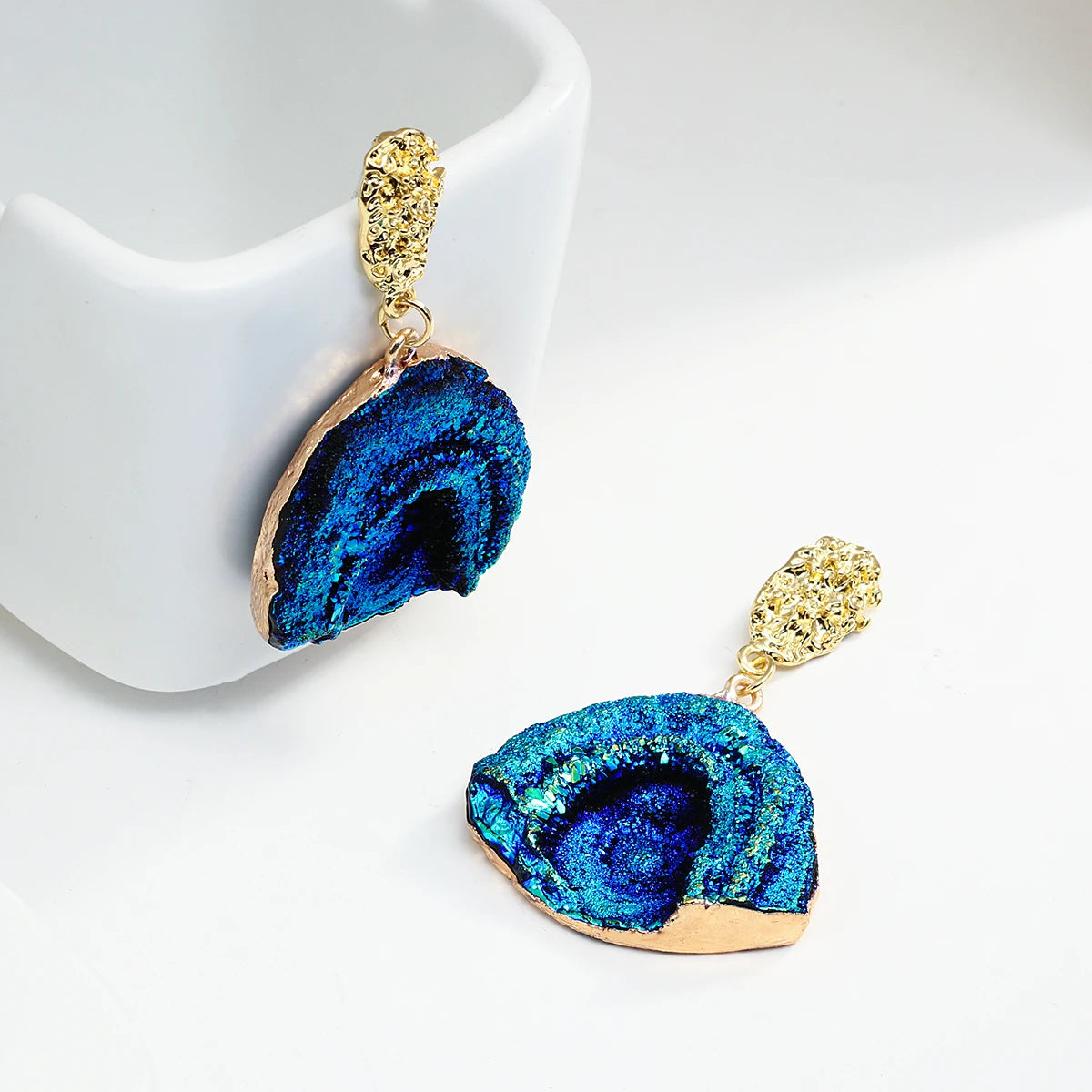 Volcanic Rock Abstract Drop Earrings, Starry Night Boho Jewelry