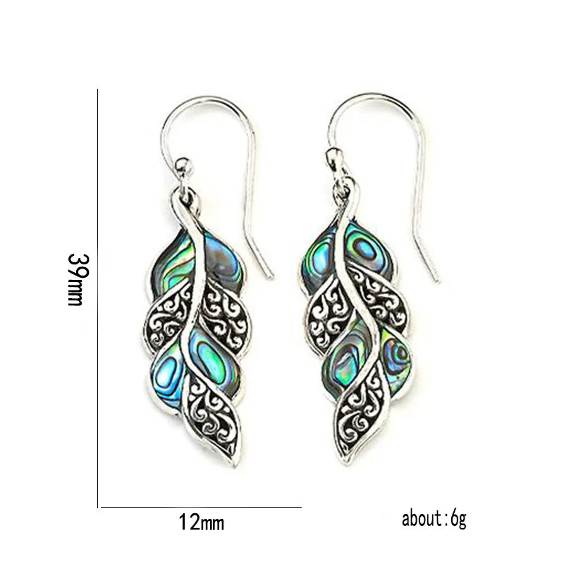 Peacock Feather Carved Metal Drop Earrings Jewelry