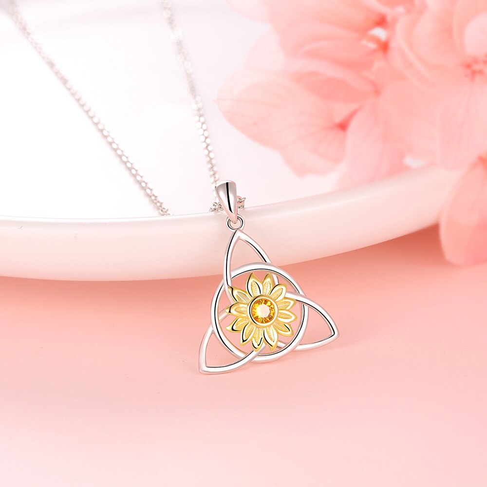 925 Sterling Silver Irish Celtic Knot Sunflower Pendant Necklace You Are My Sunshine Jewelry Mother's Day Gifts for Women Girls