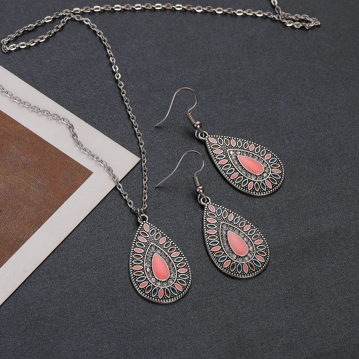 Colorful Bead Flower Necklace Earring Set Jewelry