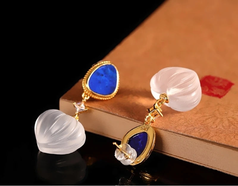 GEEZENCA 925 Silver Lapis Lazuli White Crystal Women's Drop Earrings 18K Gold Heart Waterdrop Dangle Earring Love Gift For Her - Charlie Dolly