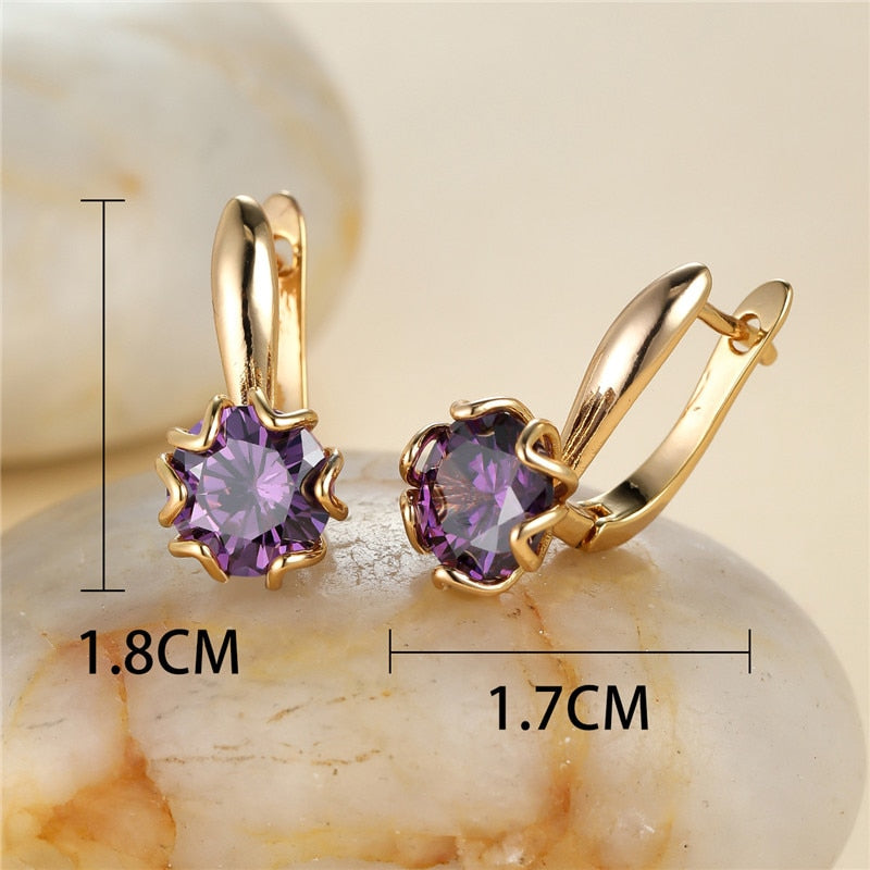 Cute Female Round Stone Hoop Earrings Rainbow Crystal Multicolor Zircon Earrings Boho Rose Gold Color Wedding Earrings For Women