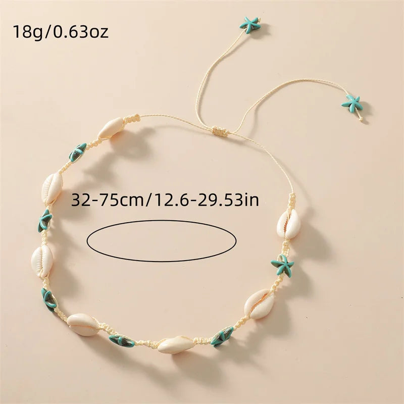 Cowrie Shell Boho Choker with Blue Starfish Beads