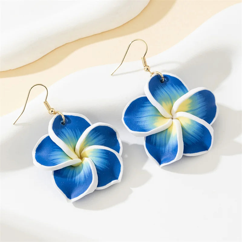 Plumeria Clay Flower Drop Earrings Jewelry