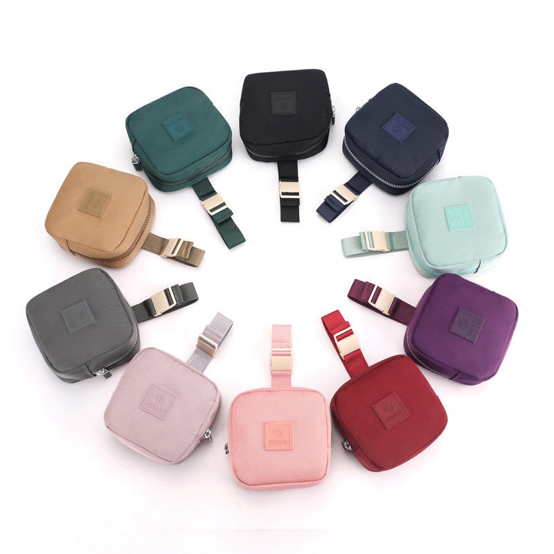 PURDORED 1 Pc 10 Colors Square Mini Coin Purse Women Business Card Case Credit Cards Wallet Coin Purse Zipper Card Purse Bag