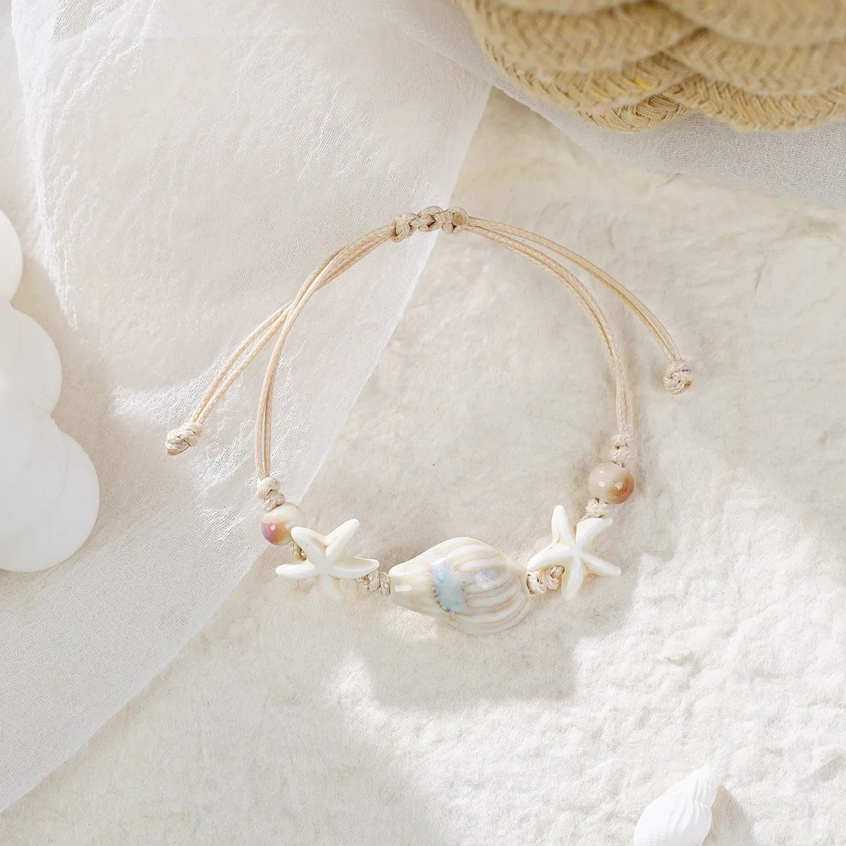 Conch and Starfish Shell Beaded Boho Bracelet