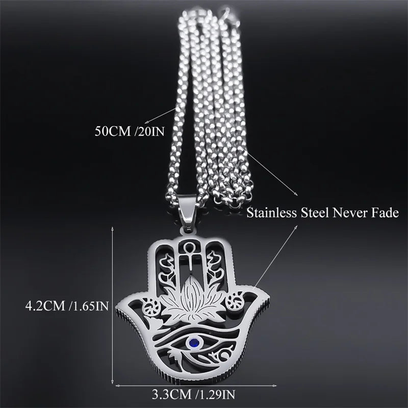 Hamsa Hand & Eye of Horus Pendant, Ancient Protection Amulet Necklace