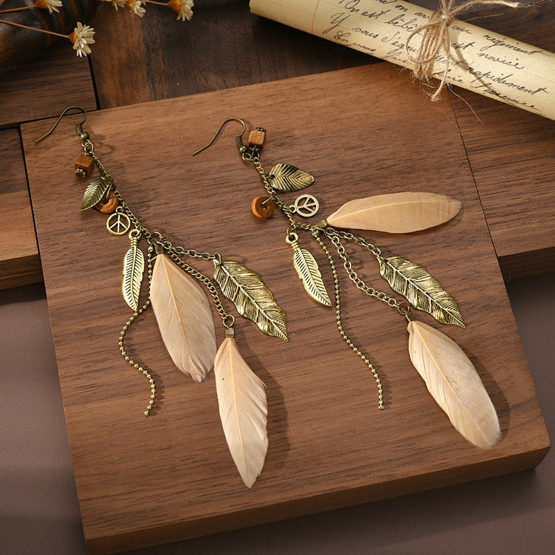 Vintage Bohemian Ethnic Style Earrings Long Rice Bead Tassel Earrings FOR WOMEN Alloy Dripping Oil Long Tassel Earrings - Charlie Dolly