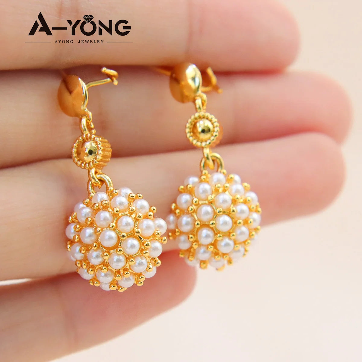 Gold Plated Pearl Statement Necklace Set Jewelry
