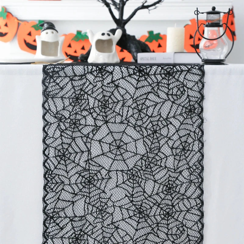 Halloween Black Lace Placemat Happy Halloween Party Decorations 2024 For Home Spider Web Tablecloth Kitchen Dining Table Covers - Charlie Dolly