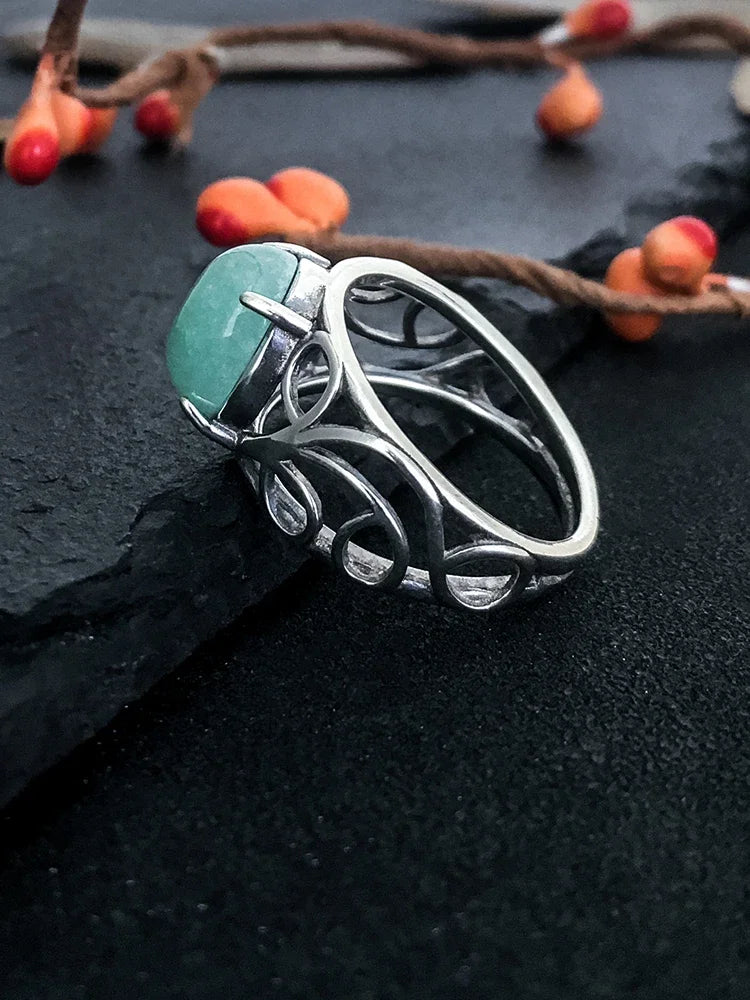 Vintage Spiral Swirl Ring Oval Natural Stone Inlay Open Band Minimalist Boho Statement Ring for Women Fashion Jewelry Wholesale - Charlie Dolly