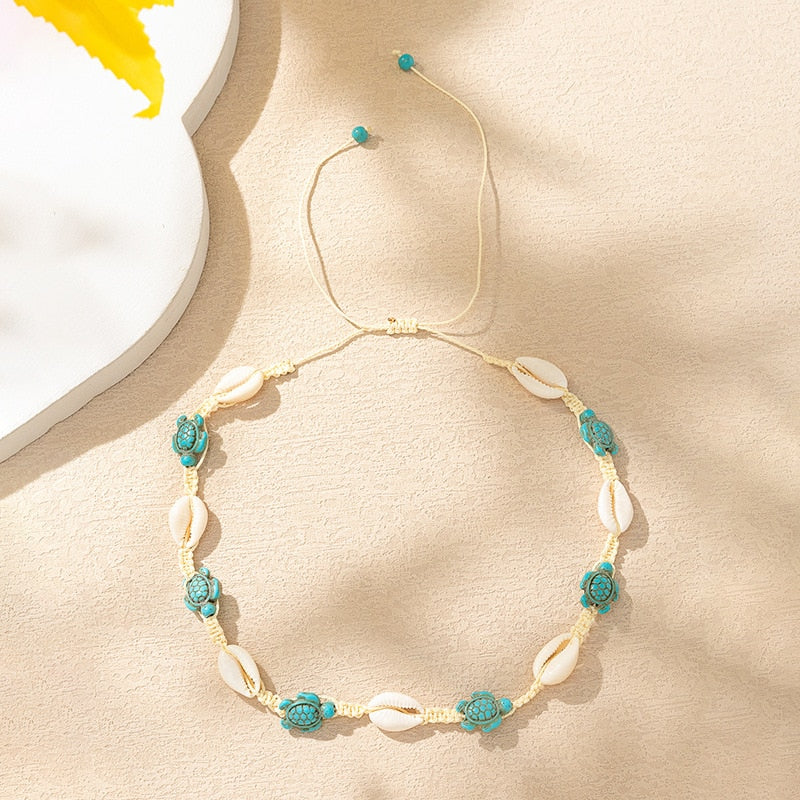 Boho Natural Shell Rope Chain Choker Necklaces for Women Kids Cartoon Starfish Turtle Choker Beach Jewelry Gift Summer Holiday