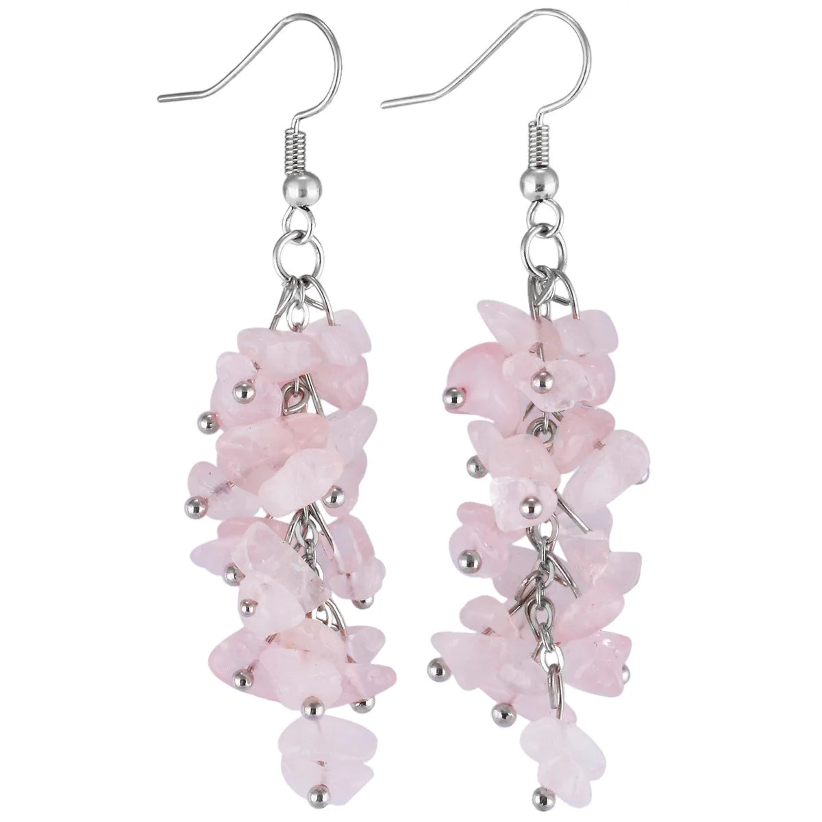 Crushed Crystal Grape Cluster Tassel Earrings, Natural Stone Boho Wedding Jewelry