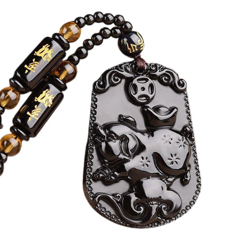 Fashion Frosted Obsidian Sakyamuni Buddha Head Charm Men and Women Amulet Necklace Buddhist Religious Jewelry