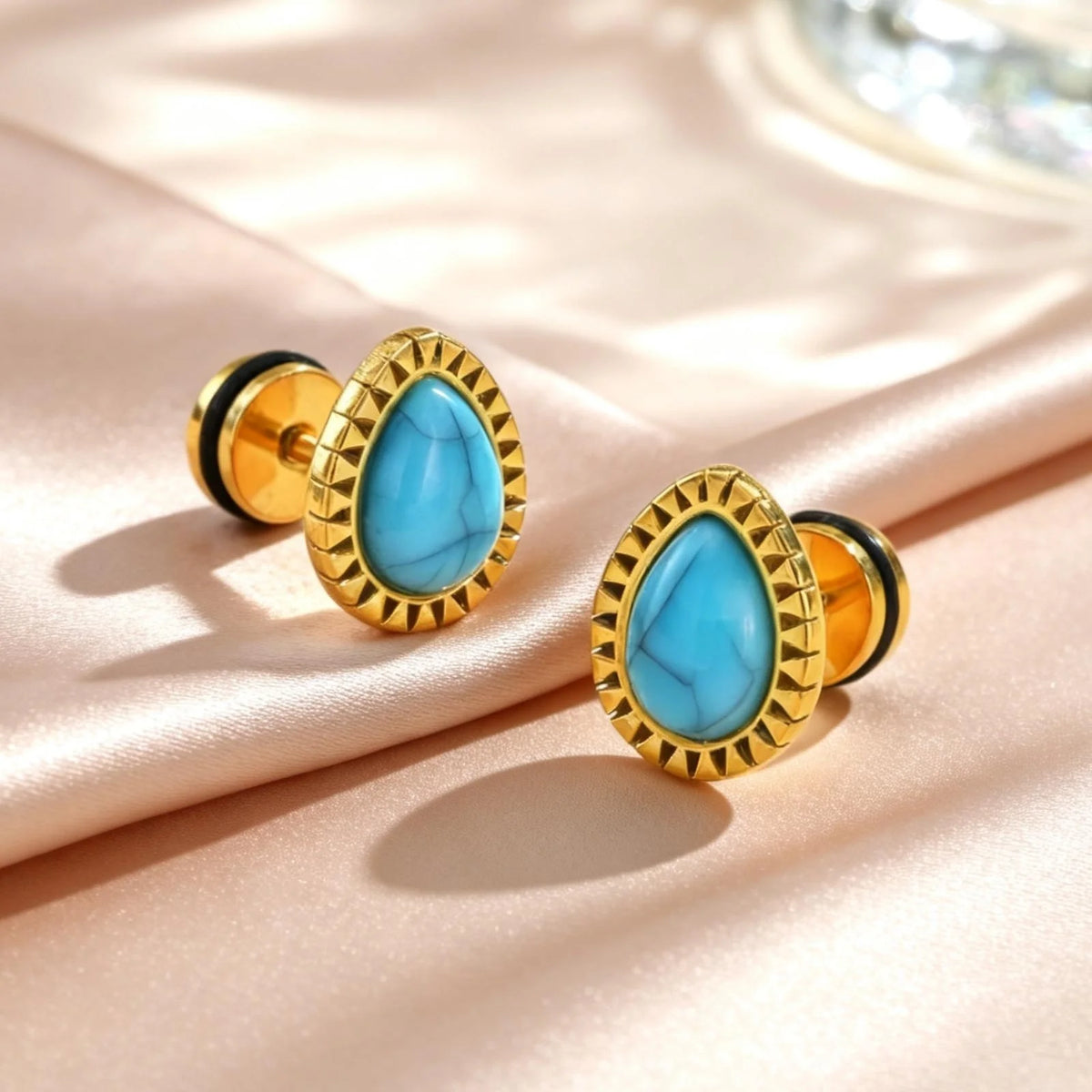 Vintage Water Drop Shaped Blue Natural Stone Stud Earrings Natural Turquoise Stainless Steel Earrings for Women Boho Jewelry - Charlie Dolly