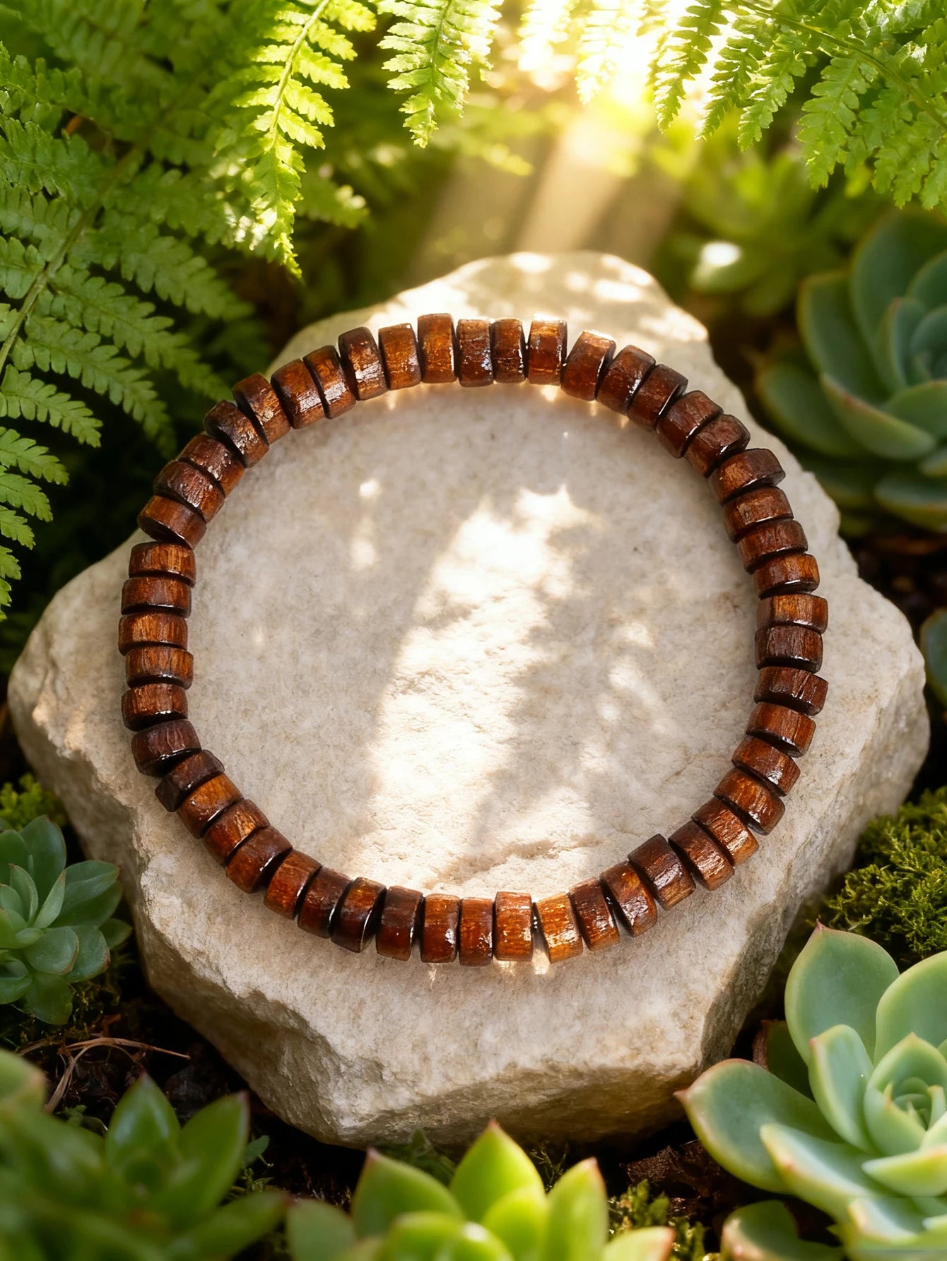 Natural Stone & Wood Bead Boho Protection Bracelet, Handmade Grounding Talisman