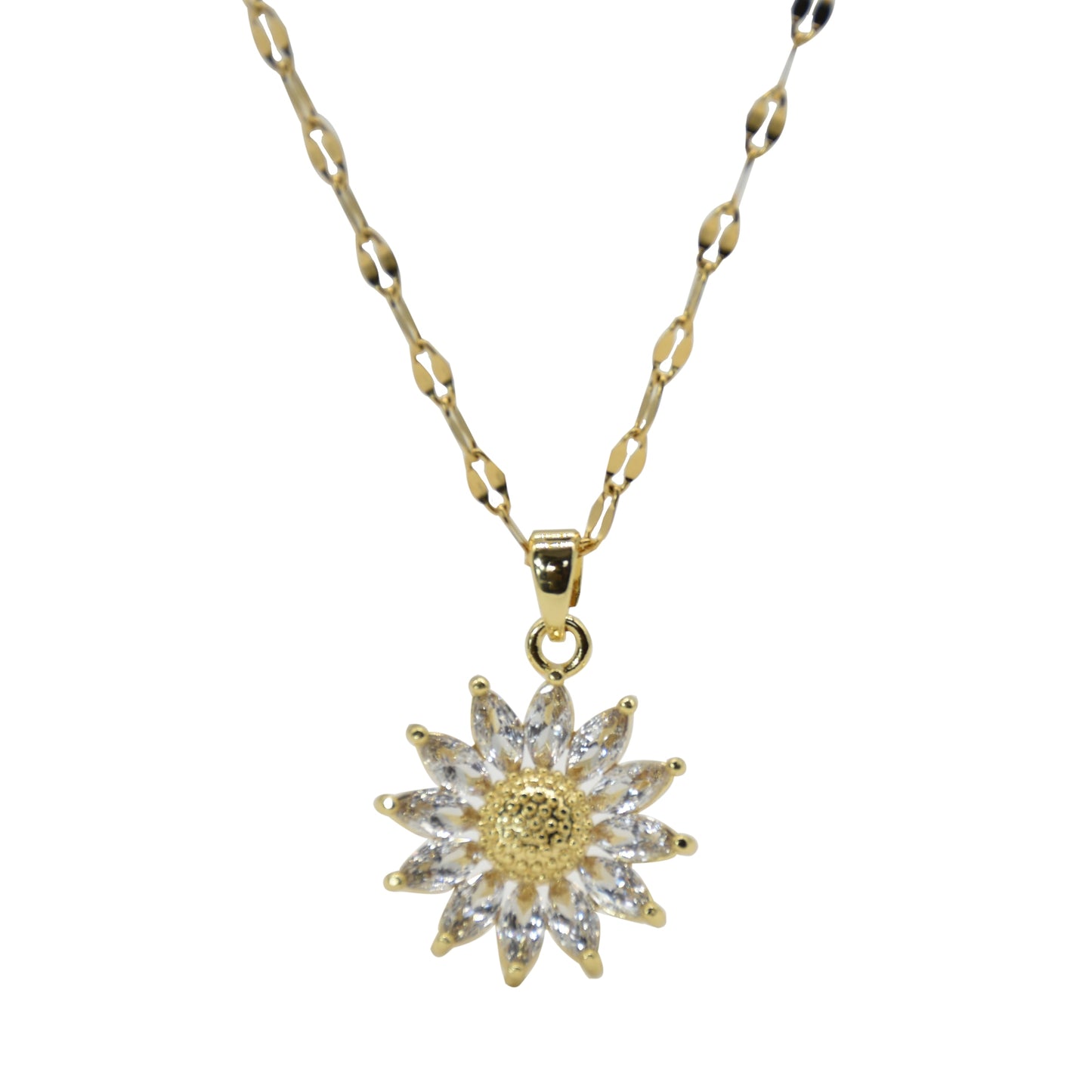Gold Plated Sunflower Necklace for Women Jewelry Titanium Steel Zircon Big Pendant Necklace Luxury Choker Korea Style Wholesale