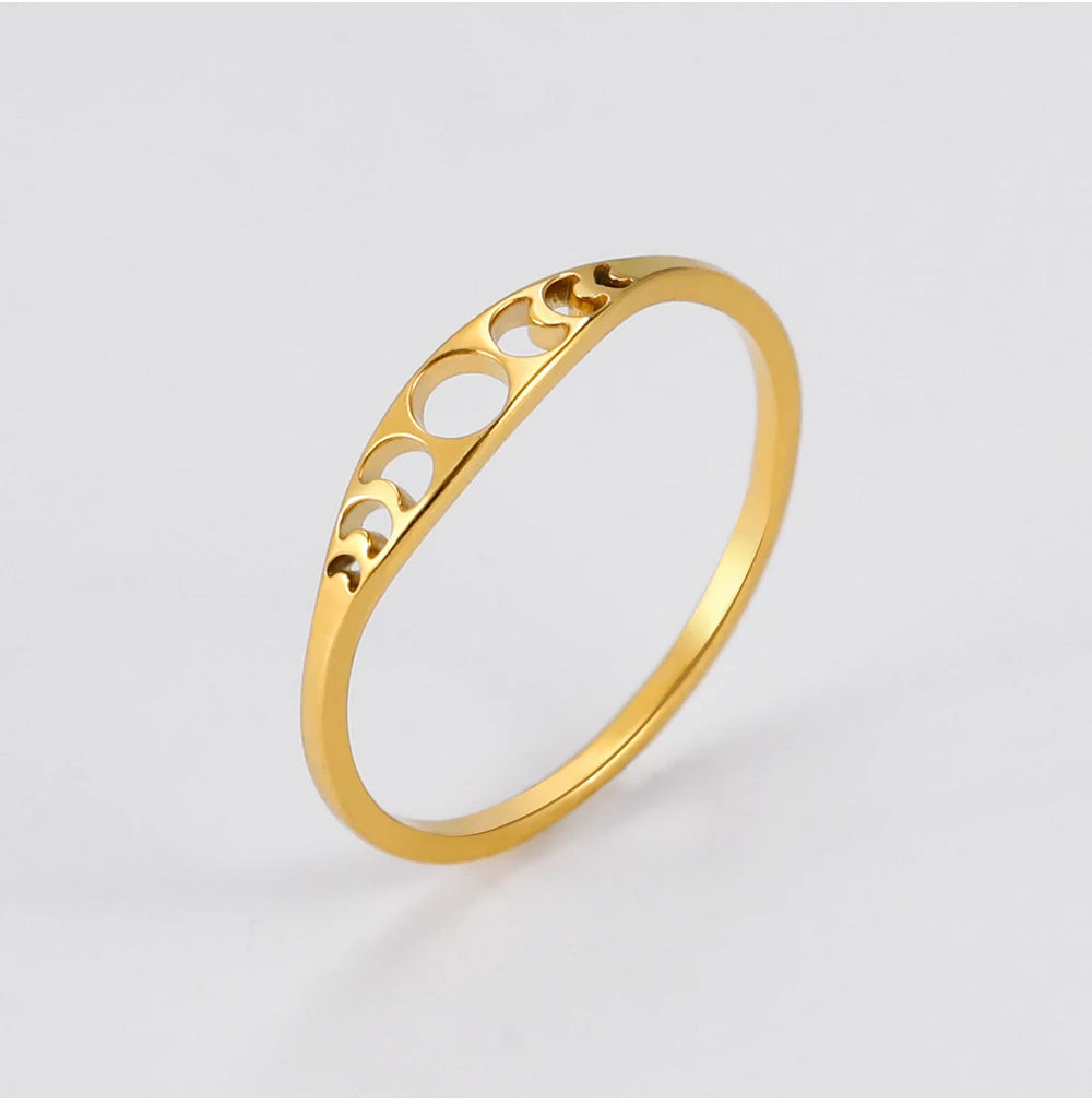 Moon Phase Couple Ring, Minimalist Stainless Steel Band Talisman