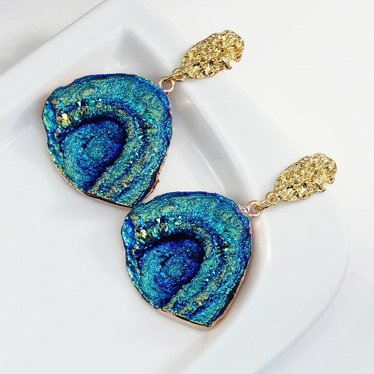 Volcanic Rock Abstract Drop Earrings, Starry Night Boho Jewelry