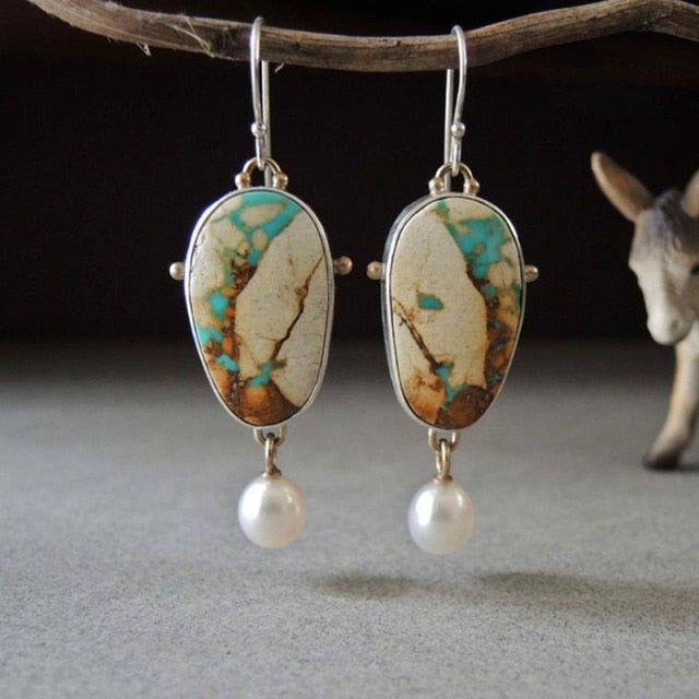 Exquisite Fashion Silver Color Water Imitation Pearls Drop Earrings for Women Shiny Red Green Round Imitation Pearls Earrings