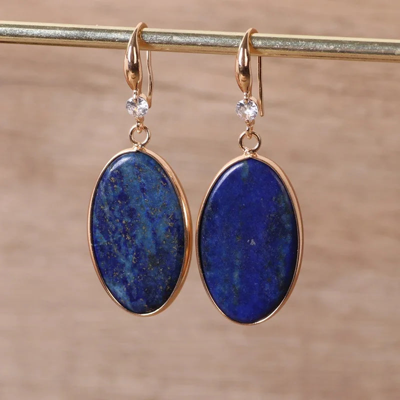 Fashion Personalized Lapis Lazuli Oval Hanging Earrings for Women Retro Long Ethnic Style Earrings Wholesale Jewelry Accessories - Charlie Dolly
