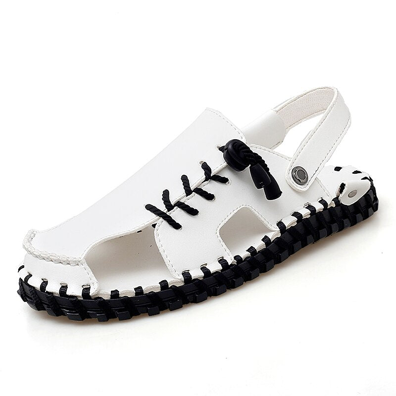 All-match Summer Leather Beach Shoes Comfy Leather Mens Sandals Non-slip Beach Sandals Breathable Soft Flats Male Slippers