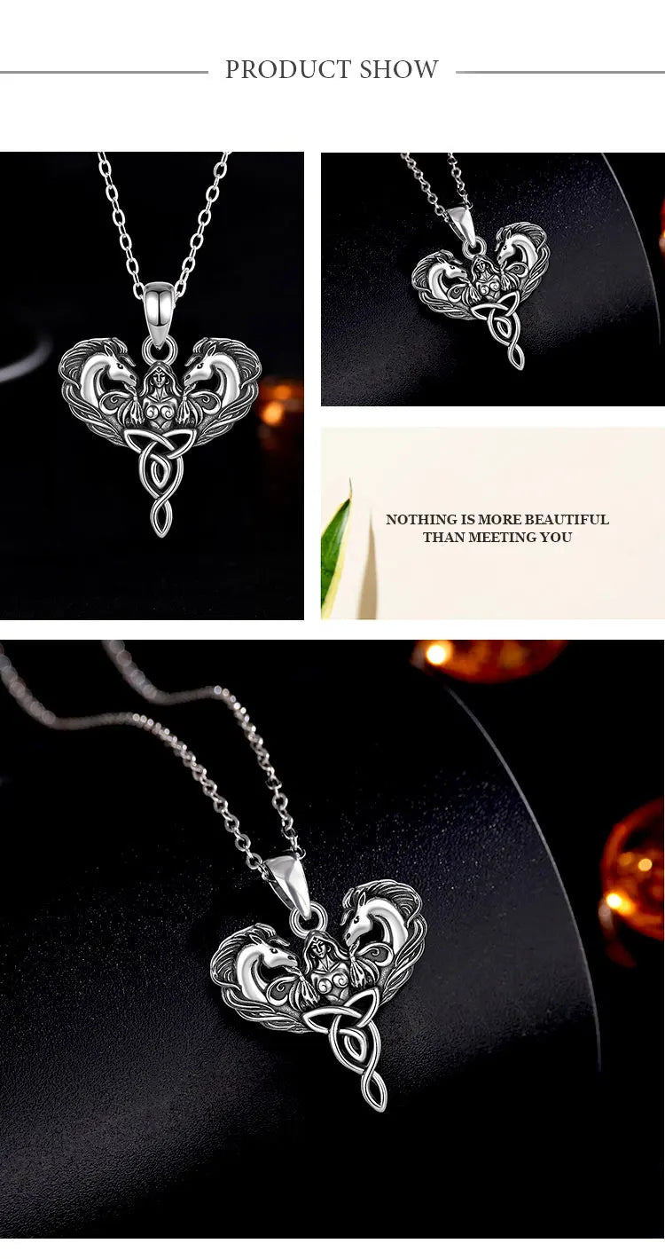 Celtic Horse Trinity Knot Necklace, S925 Sterling Silver