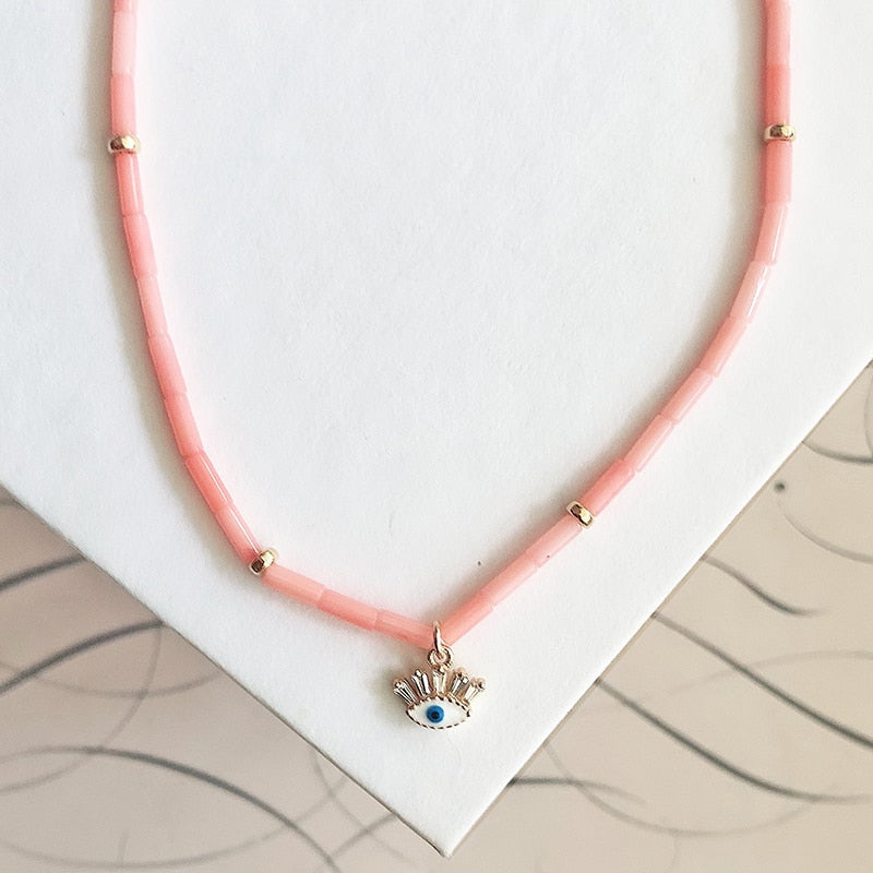 Collar Trendy Quartz Necklace Pendant Natural Stone Pink Crystal Pendant Necklace Bohemian Sparkling METAL SHELL jewelry