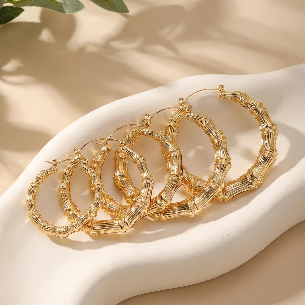 Bamboo Joint Large Circle Hoop Earrings Set Jewelry