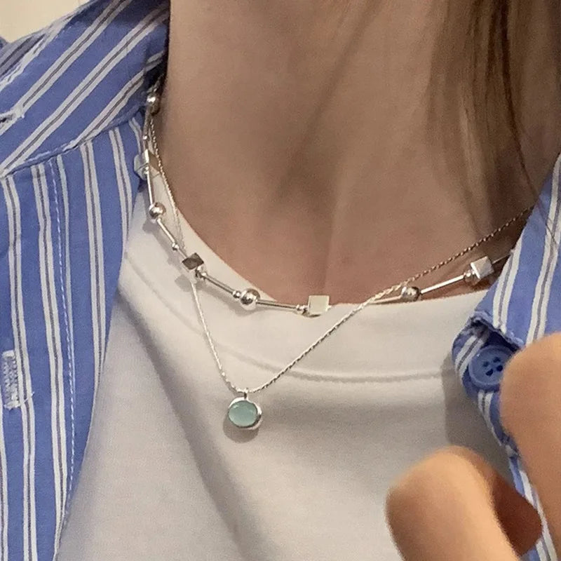 Sterling Silver Bead Geometric Choker Necklace Jewelry