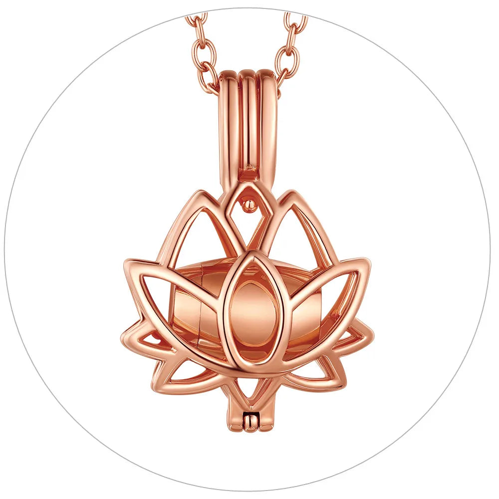 Lotus Flower Cremation Ashes Urn Necklace, Stainless Steel Memorial Keepsake Pendant