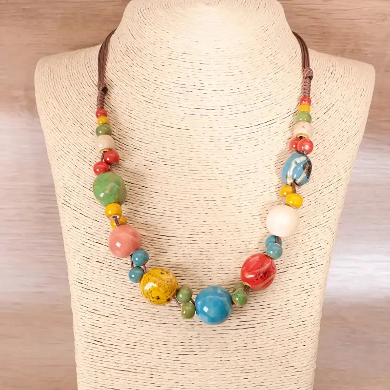 Hand Woven Ceramic Bead Adjustable Necklace Jewelry