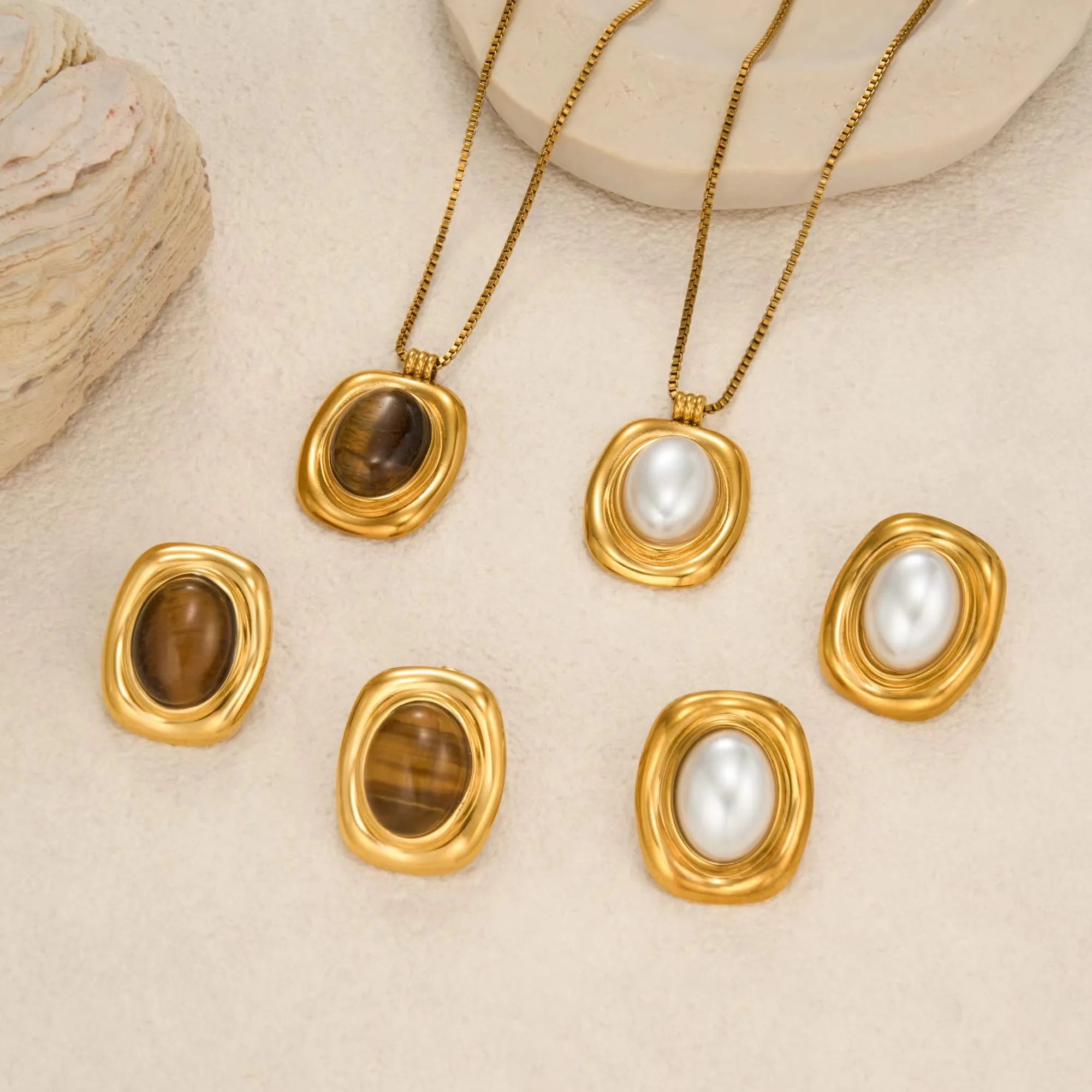 Vintage Fashion Oval Natural Stone Pearl Earrings for Women Stainless Steel 18k Gold Plated Boho Tarnish Free Waterproof Jewelry - Charlie Dolly