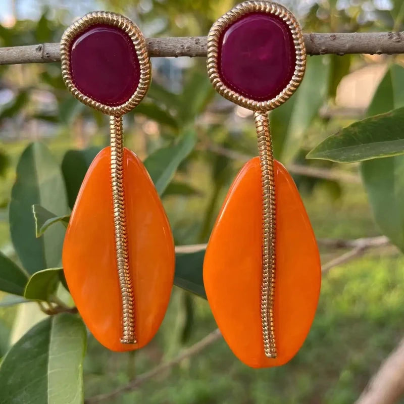 Bohemian Natural Stone Oval Stud Earrings, Multicolor Vintage Dangle Jewelry