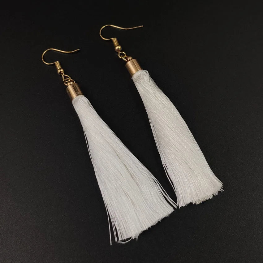 Silk Rose Flower Crystal Long Tassel Earrings Jewelry