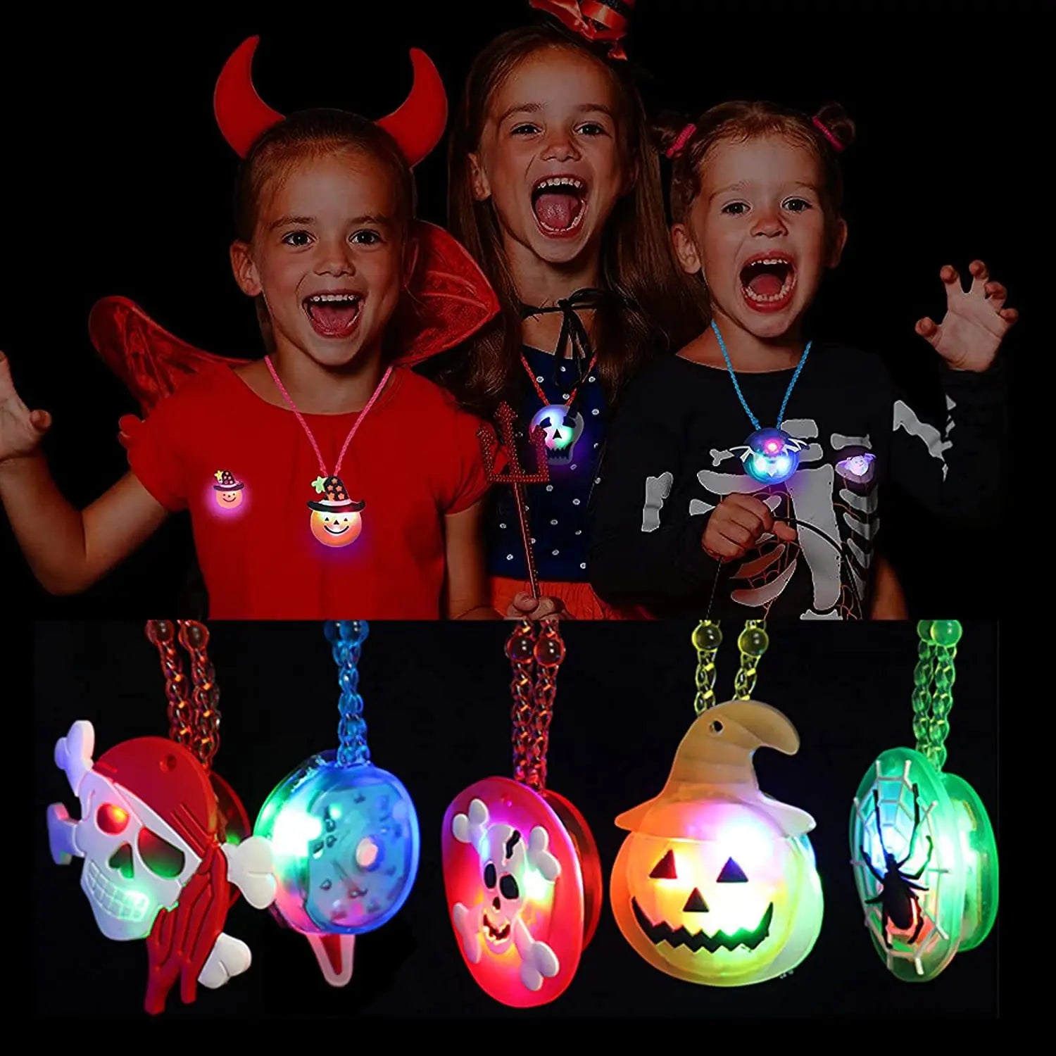 2024 Halloween LED Light-emitting Necklaces for Women Glowing Pendant Toys Children Flash Necklace Halloween Party Decorations - Charlie Dolly