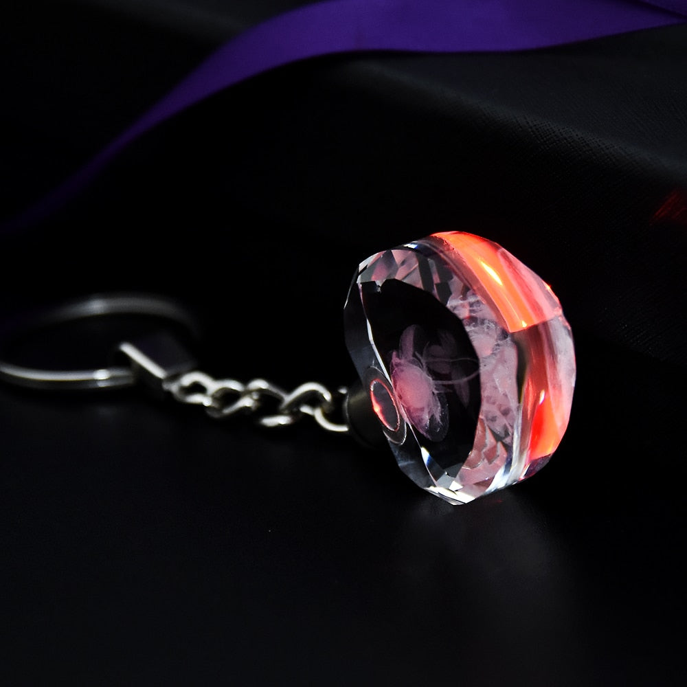 Fashion Colorful Fairy Rose Flower Pattern Love Shape Crystal Rhinestone LED Light keychain Lover Key Chain Keyring Jewelry