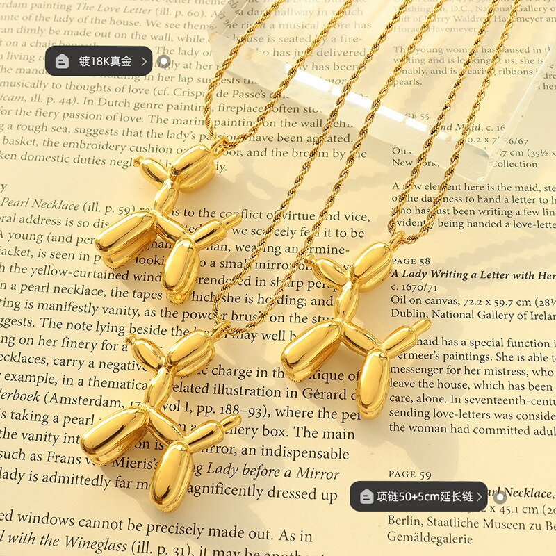 Cute Creative Lucky Balloon Puppy Pendant Necklace Men and Women's Personality Stainless Steel Punk Necklace Charm Jewelry