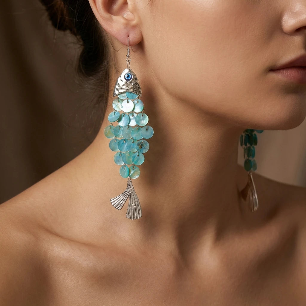 Shell Scale Big Fish Statement Earrings Jewelry