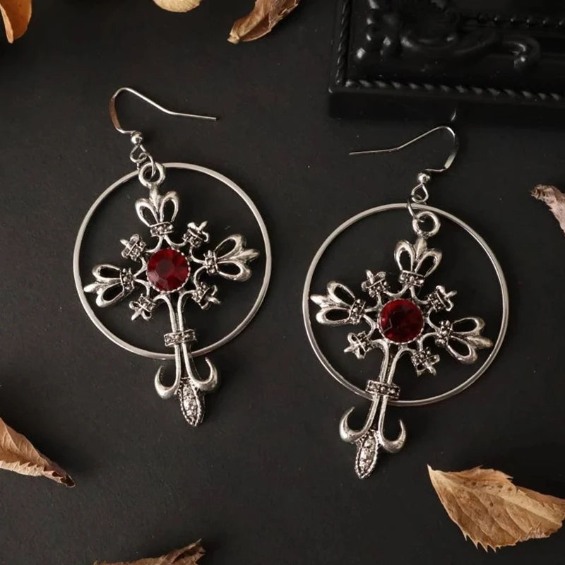 Cross Crystal Gothic Big Hoop Earrings Jewelry
