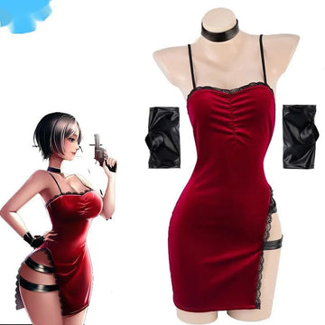 AniLV Movie Heroine Secret Service Spy Dress Uniform Halloween Women Red Lace Outfits Cosplay Costume - Charlie Dolly