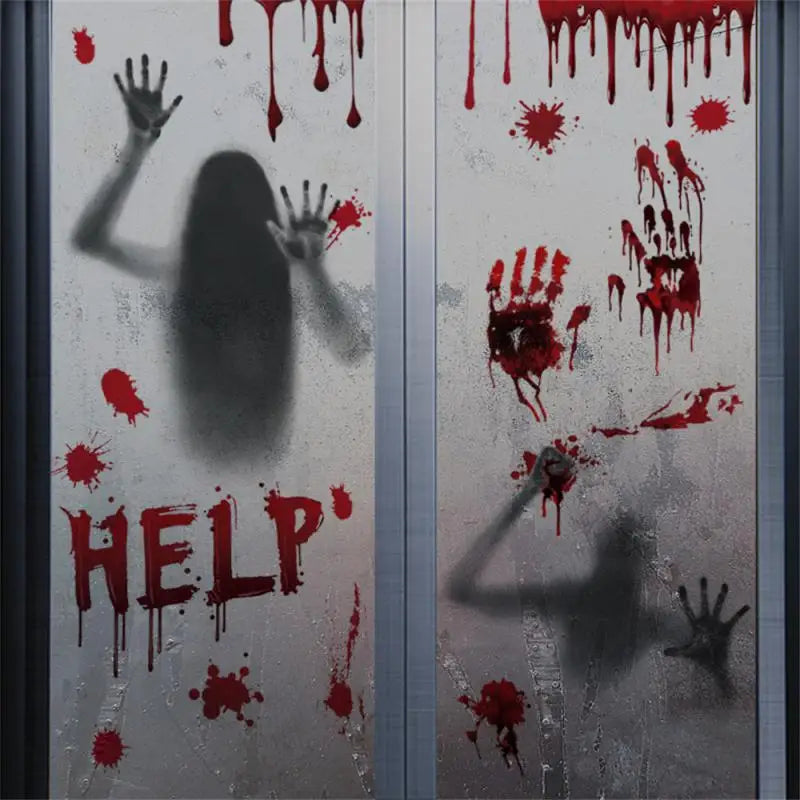 Horror Bloodstain Wall Sticker Handprint Footprint Blood Skull Window Sticker Halloween Decoration 2024 Halloween Scary Sticker - Charlie Dolly