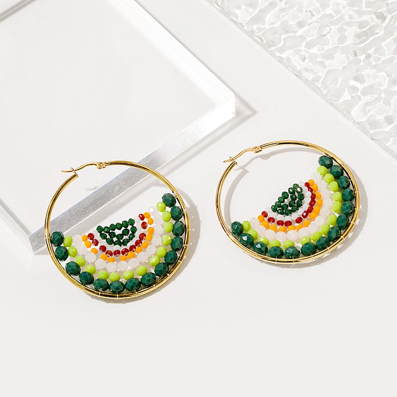 Bohemian Colorful Round Rice Beads Drop Earrings for Women Fashion Multicolor Handmade Dangle Earrings Female Party Jewelry Gift