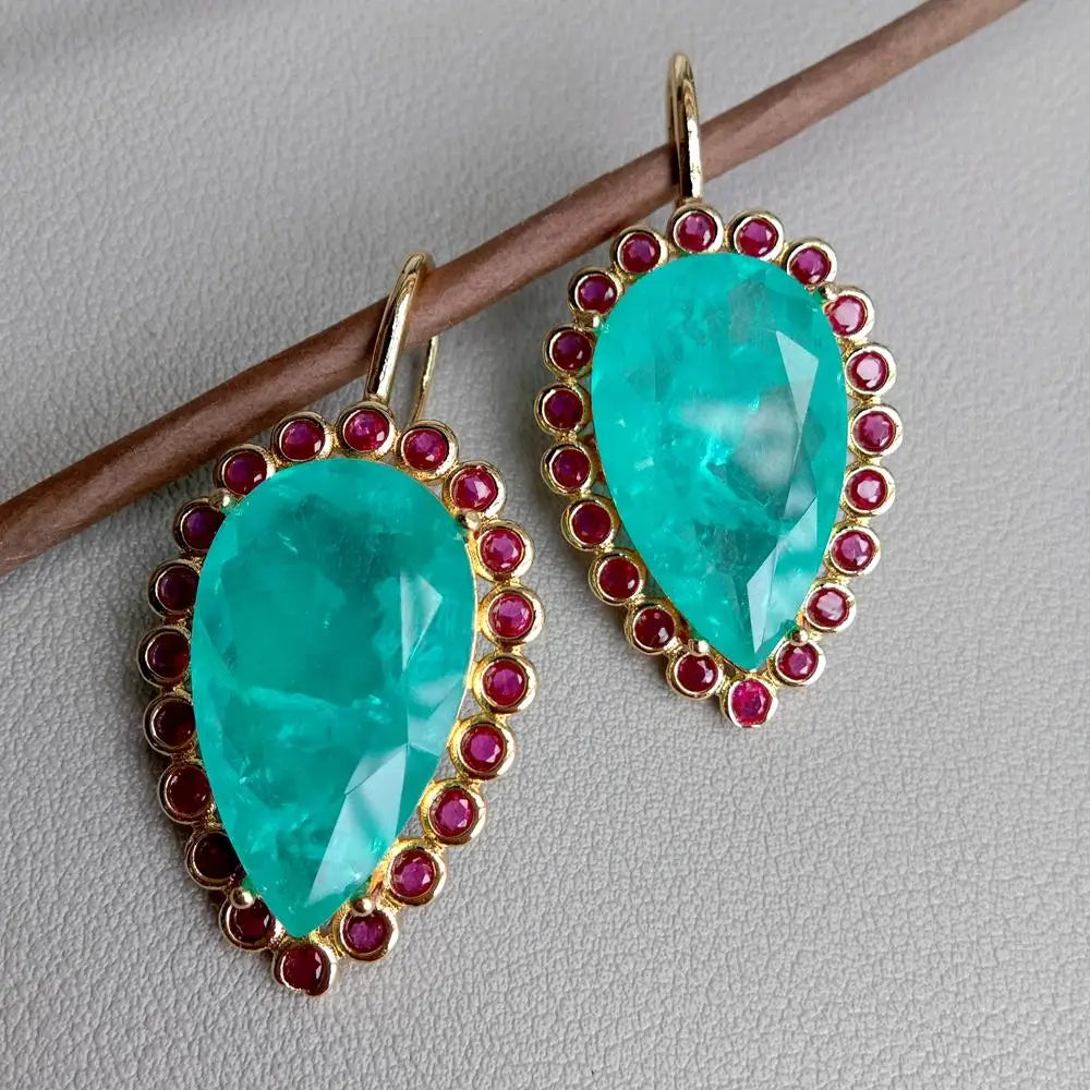 Blue Quartz Fuchsia Zircon Teardrop Earrings Jewelry