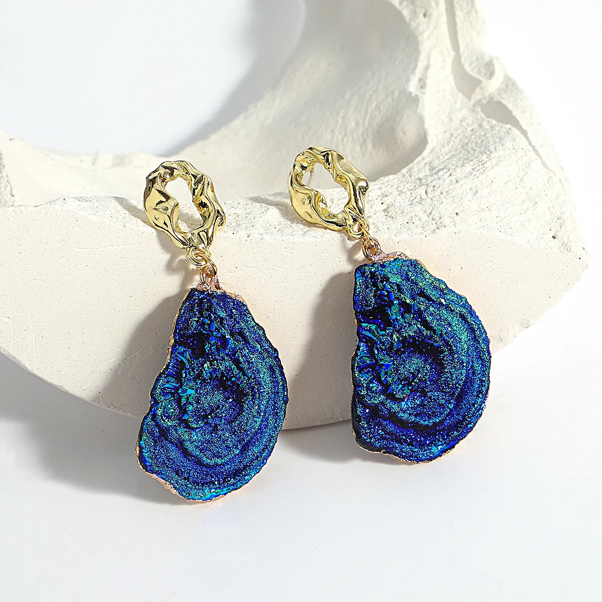 Volcanic Rock Abstract Drop Earrings, Starry Night Boho Jewelry